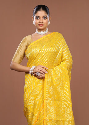 Yellow Jamdani Cotton Saree Without Blouse Piece