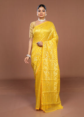 Yellow Jamdani Cotton Saree Without Blouse Piece