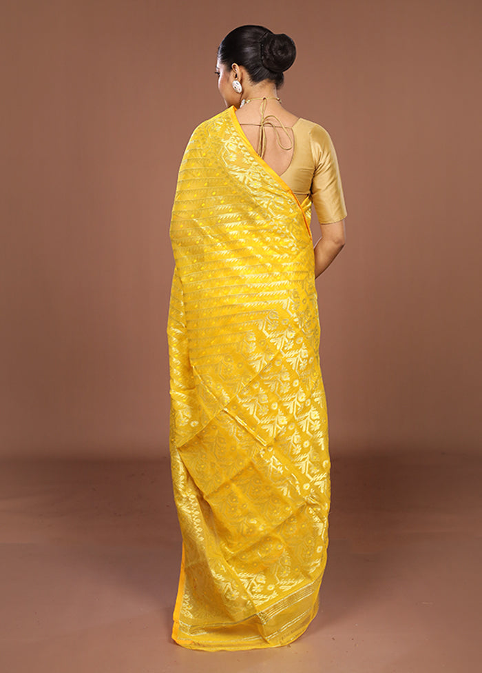 Yellow Jamdani Cotton Saree Without Blouse Piece