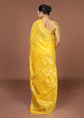Yellow Jamdani Cotton Saree Without Blouse Piece