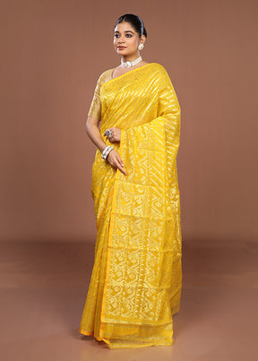 Yellow Jamdani Cotton Saree Without Blouse Piece