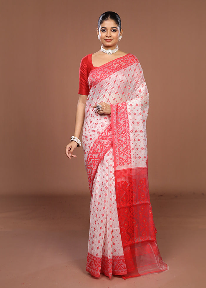 White Jamdani Cotton Saree Without Blouse Piece