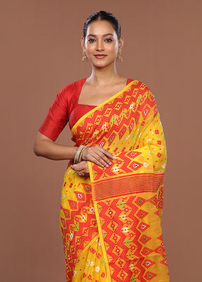 Yellow Jamdani Cotton Saree Without Blouse Piece