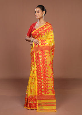 Yellow Jamdani Cotton Saree Without Blouse Piece