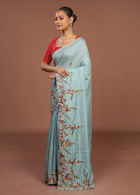 Green Tussar Silk Saree With Blouse Piece