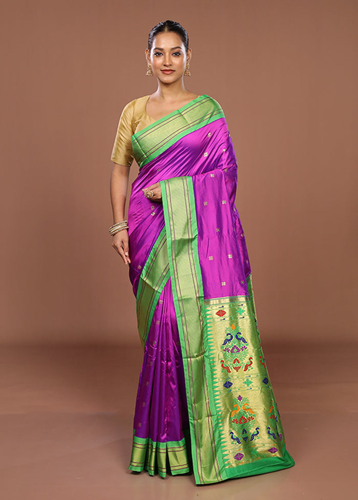 Purple Handloom Kanchipuram Pure Silk Saree With Blouse Piece