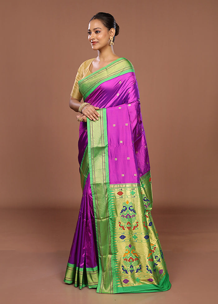 Purple Handloom Kanchipuram Pure Silk Saree With Blouse Piece