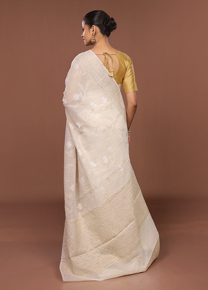 Cream Tissue Silk Saree With Blouse Piece