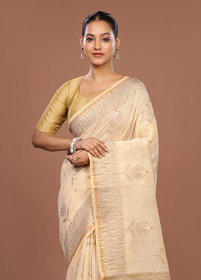 Cream Tissue Silk Saree With Blouse Piece