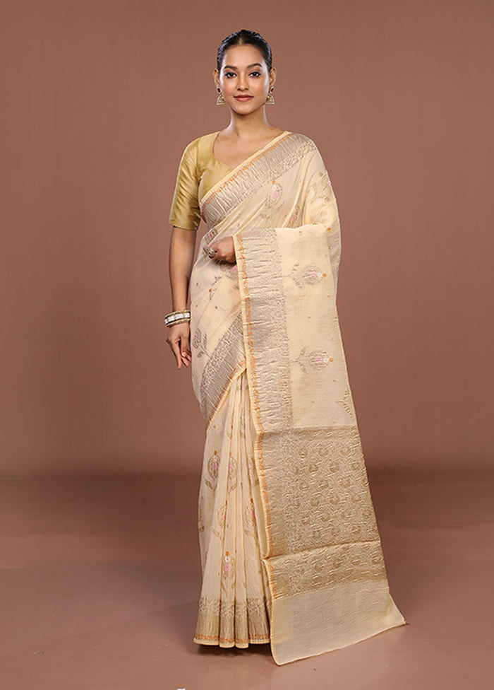 Cream Tissue Silk Saree With Blouse Piece