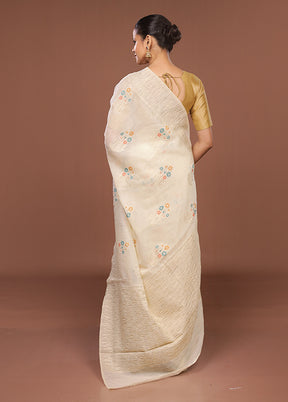 Cream Tissue Silk Saree With Blouse Piece