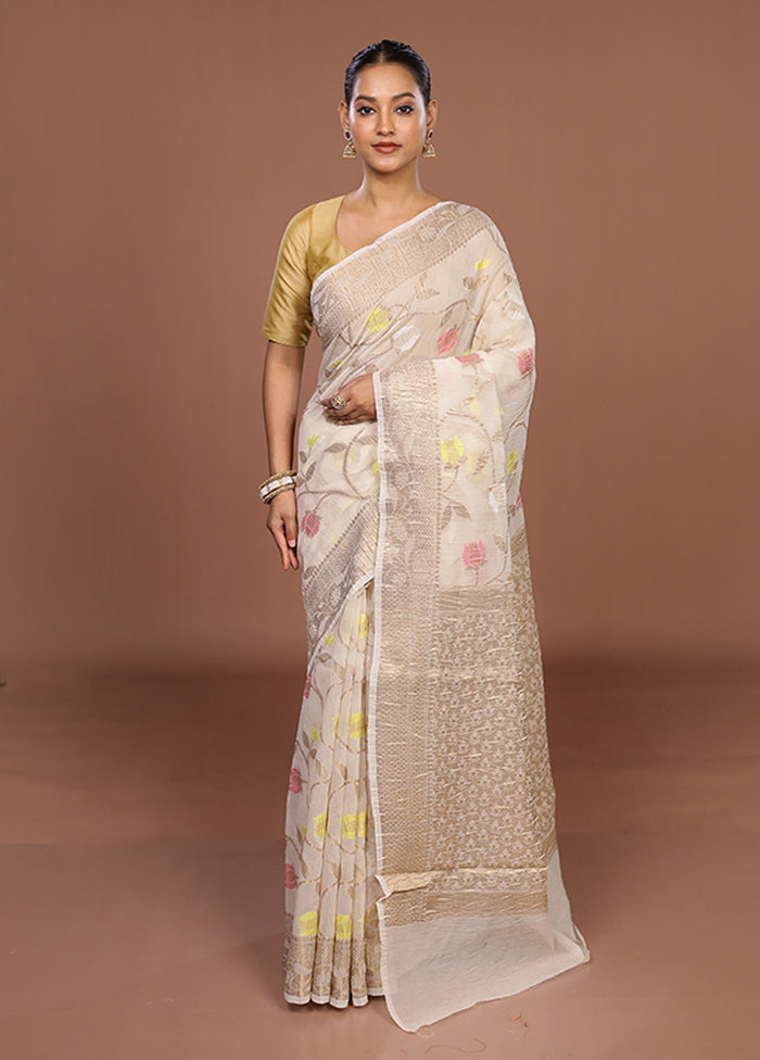 Cream Tissue Silk Saree With Blouse Piece