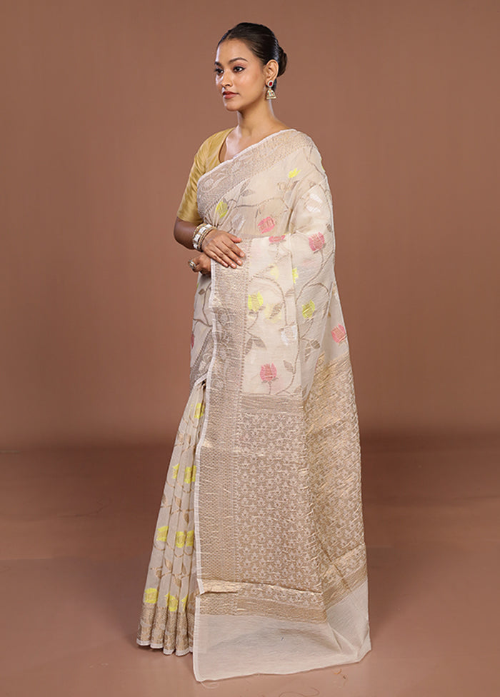 Cream Tissue Silk Saree With Blouse Piece