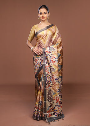 Multicolor Tussar Silk Saree With Blouse Piece