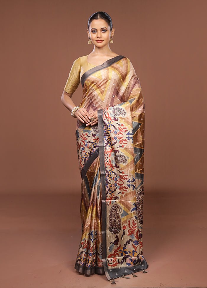 Multicolor Tussar Silk Saree With Blouse Piece