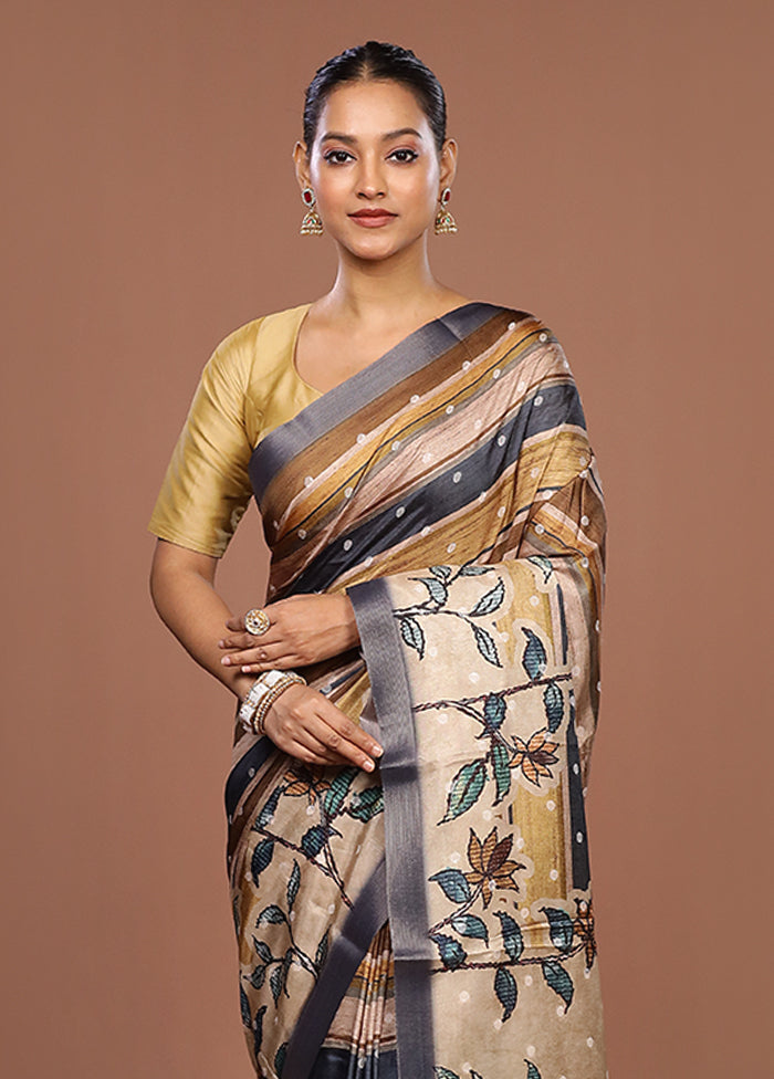 Multicolor Tussar Silk Saree With Blouse Piece