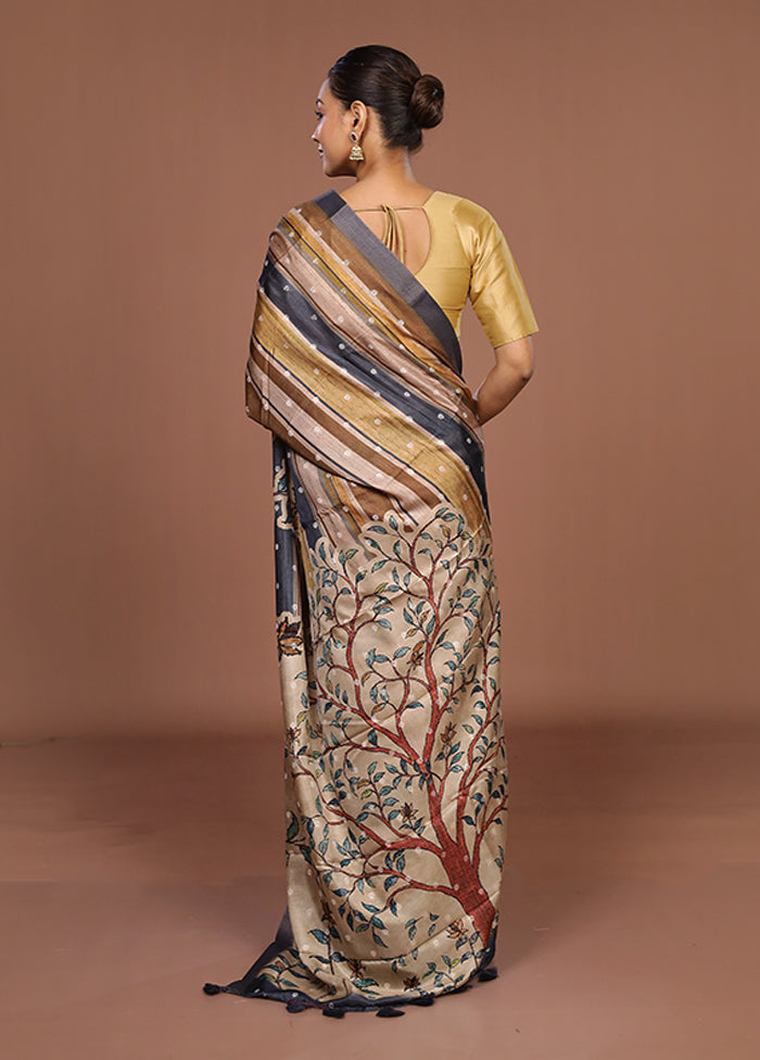 Multicolor Tussar Silk Saree With Blouse Piece