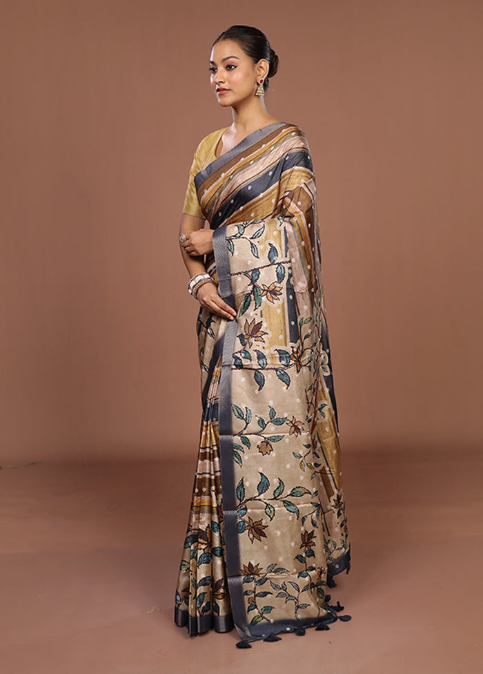 Multicolor Tussar Silk Saree With Blouse Piece
