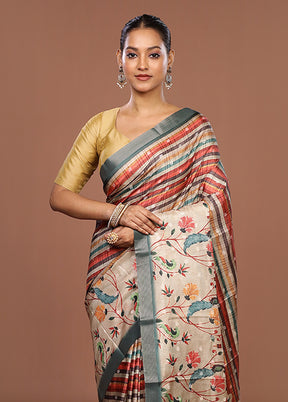 Multicolor Tussar Silk Saree With Blouse Piece