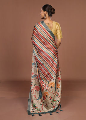 Multicolor Tussar Silk Saree With Blouse Piece