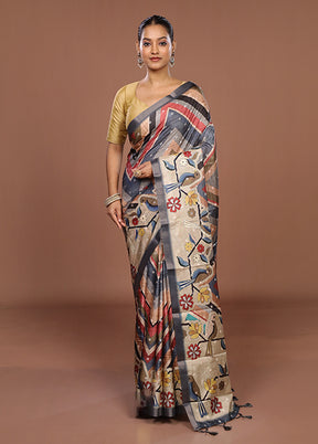 Multicolor Tussar Silk Saree With Blouse Piece