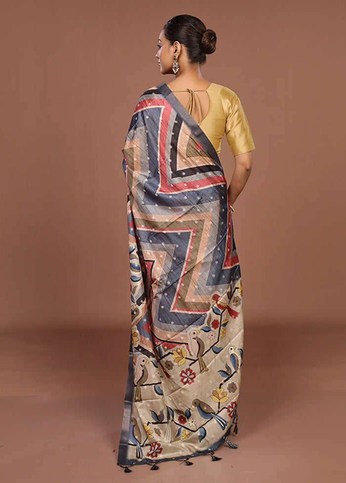 Multicolor Tussar Silk Saree With Blouse Piece