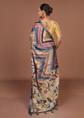 Multicolor Tussar Silk Saree With Blouse Piece