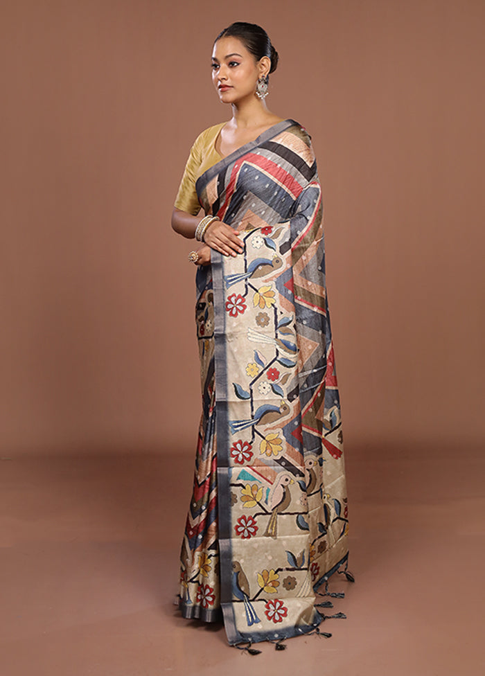 Multicolor Tussar Silk Saree With Blouse Piece