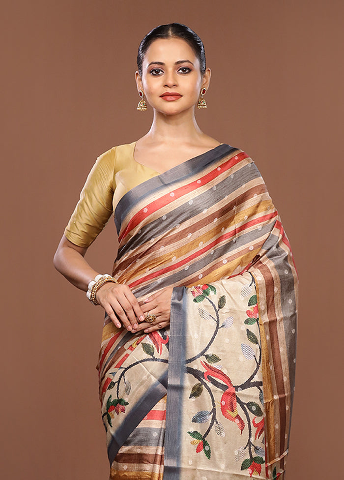 Multicolor Tussar Silk Saree With Blouse Piece