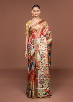 Multicolor Tussar Silk Saree With Blouse Piece