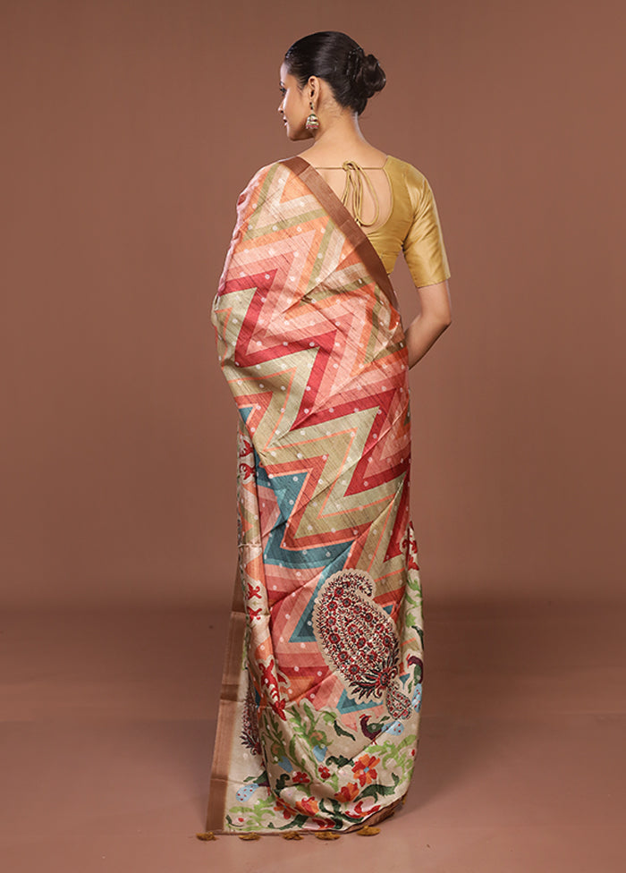 Multicolor Tussar Silk Saree With Blouse Piece