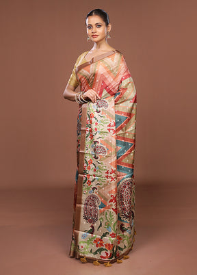 Multicolor Tussar Silk Saree With Blouse Piece