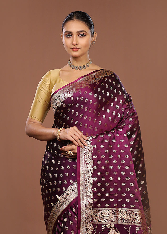 Purple Banarasi Silk Saree With Blouse Piece