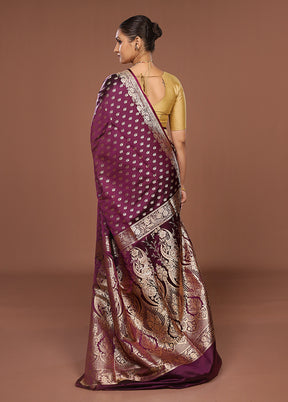 Purple Banarasi Silk Saree With Blouse Piece