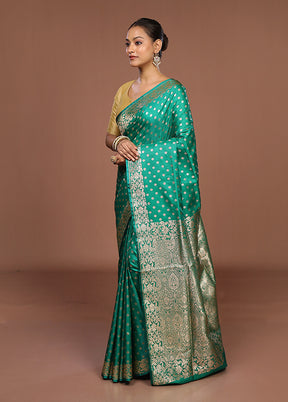 Green Banarasi Silk Saree With Blouse Piece