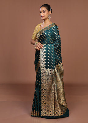 Green Banarasi Silk Saree With Blouse Piece