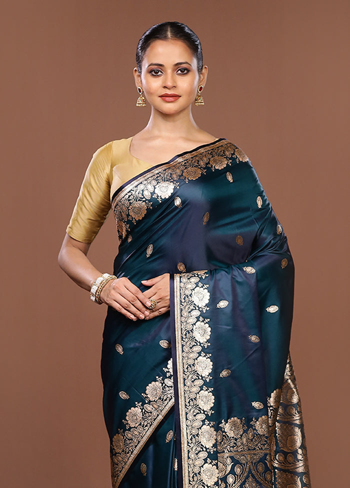 Green Banarasi Silk Saree With Blouse Piece