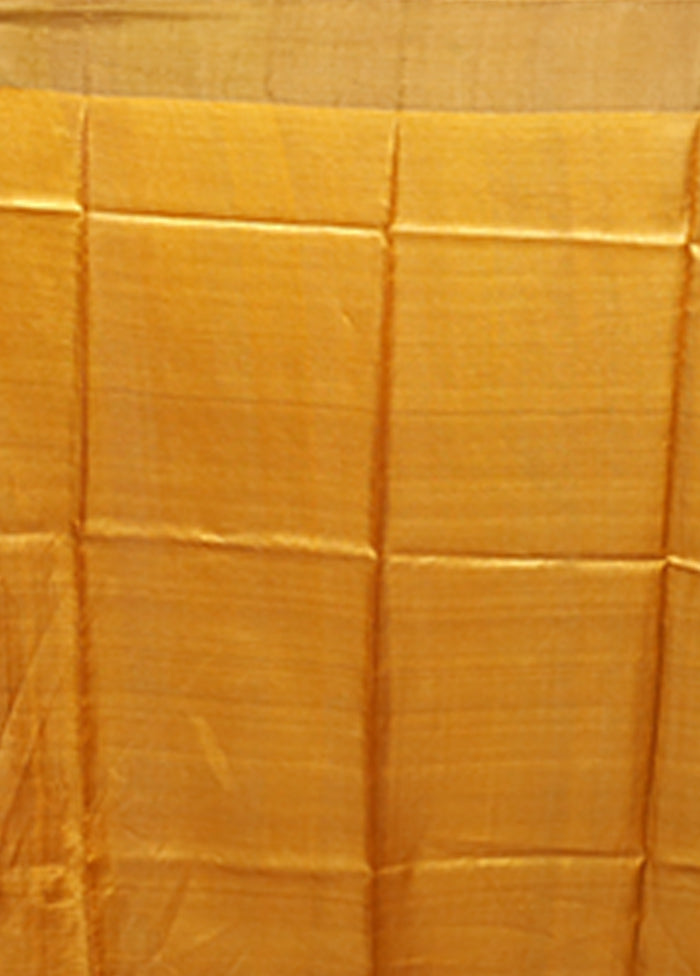 Green Handloom Tussar Pure Silk Saree With Blouse Piece