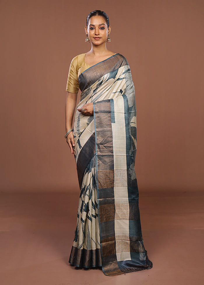Multicolor Handloom Tussar Pure Silk Saree With Blouse Piece