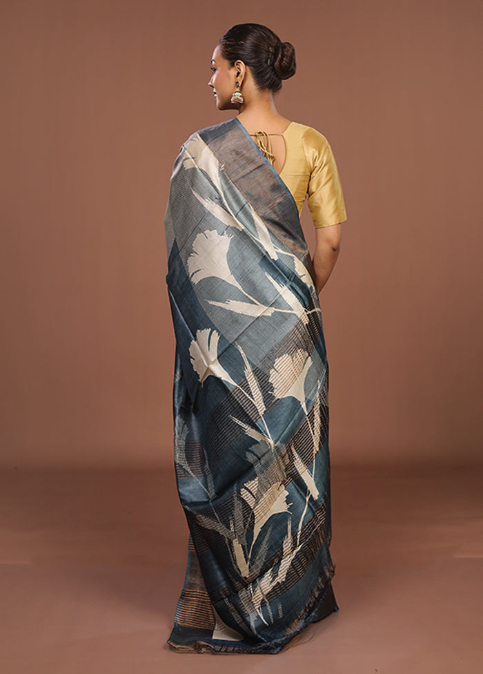 Multicolor Handloom Tussar Pure Silk Saree With Blouse Piece