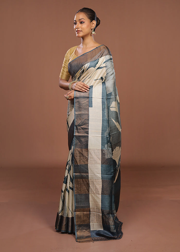 Multicolor Handloom Tussar Pure Silk Saree With Blouse Piece