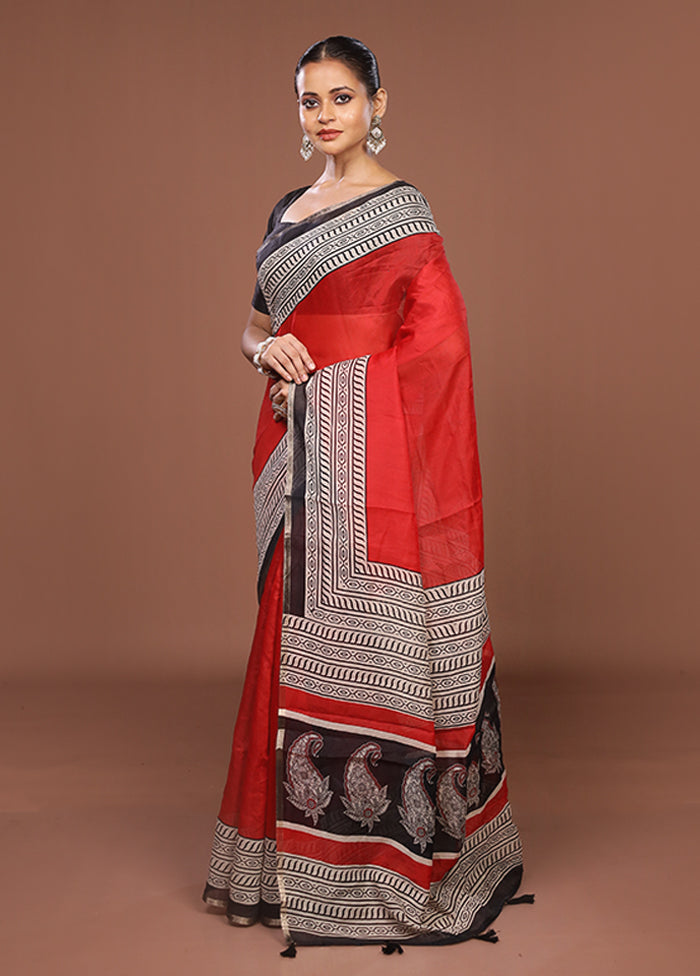 Red Dupion Silk Saree With Blouse Piece