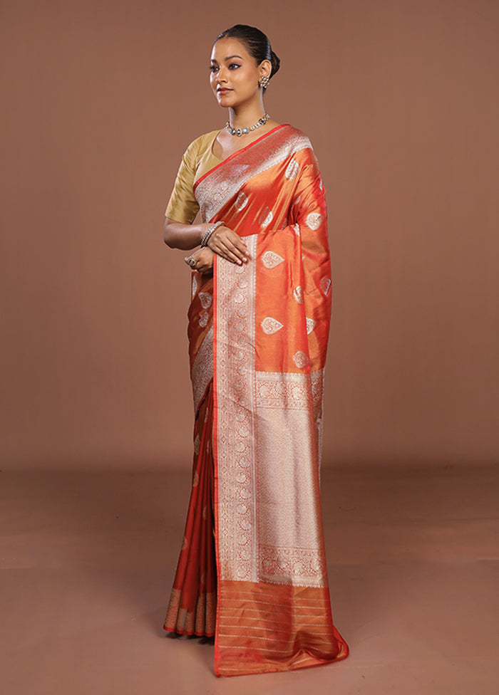 Rust Tissue Silk Saree With Blouse Piece