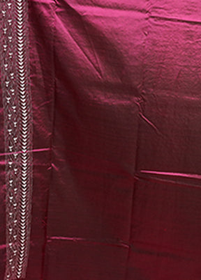 Purple Handloom Kantha Stitch Pure Silk Saree With Blouse Piece