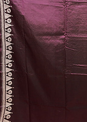 Purple Handloom Kantha Stitch Pure Silk Saree With Blouse Piece