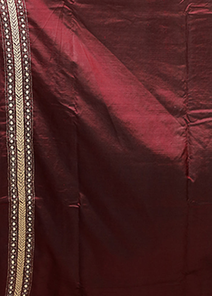 Maroon Handloom Kantha Stitch Pure Silk Saree With Blouse Piece