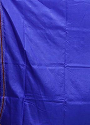 Blue Handloom Kantha Stitch Pure Silk Saree With Blouse Piece