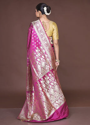 Pink Handloom Banarasi Pure Silk Saree With Blouse Piece