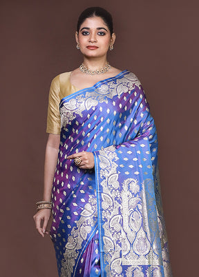 Blue Handloom Banarasi Pure Silk Saree With Blouse Piece
