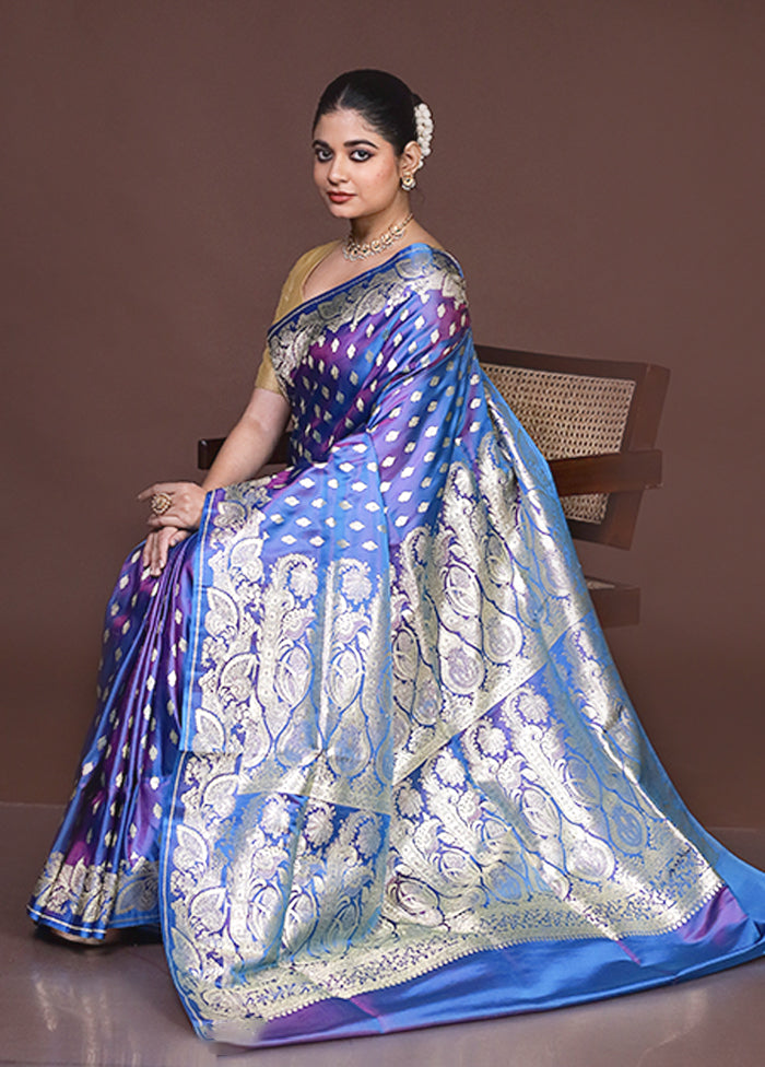 Blue Handloom Banarasi Pure Silk Saree With Blouse Piece